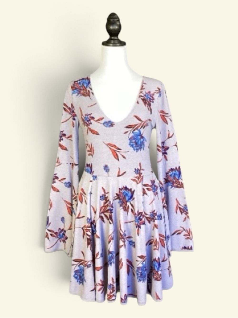 Urban Outfitters Kimchi Blue Dress Purple Gray Skater Bell Sleeve Fairycore M